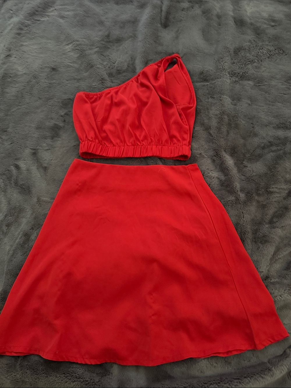Source Unknown Vibrant Red One-Shoulder Two-Piece Dress